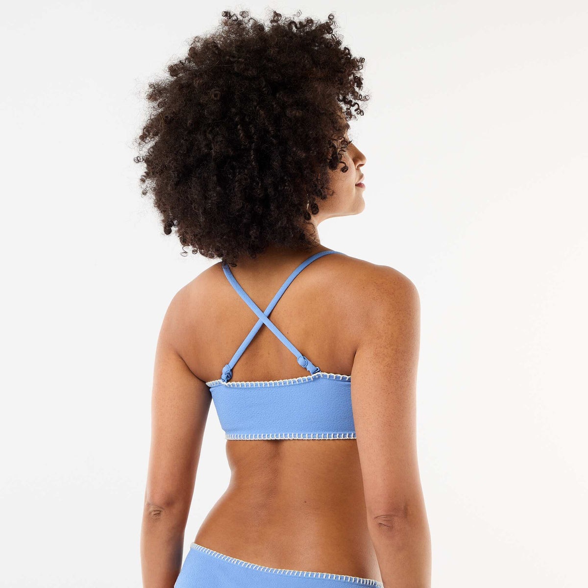 Soutien-gorge bandeau avec surpiqûres contrastées BLEU