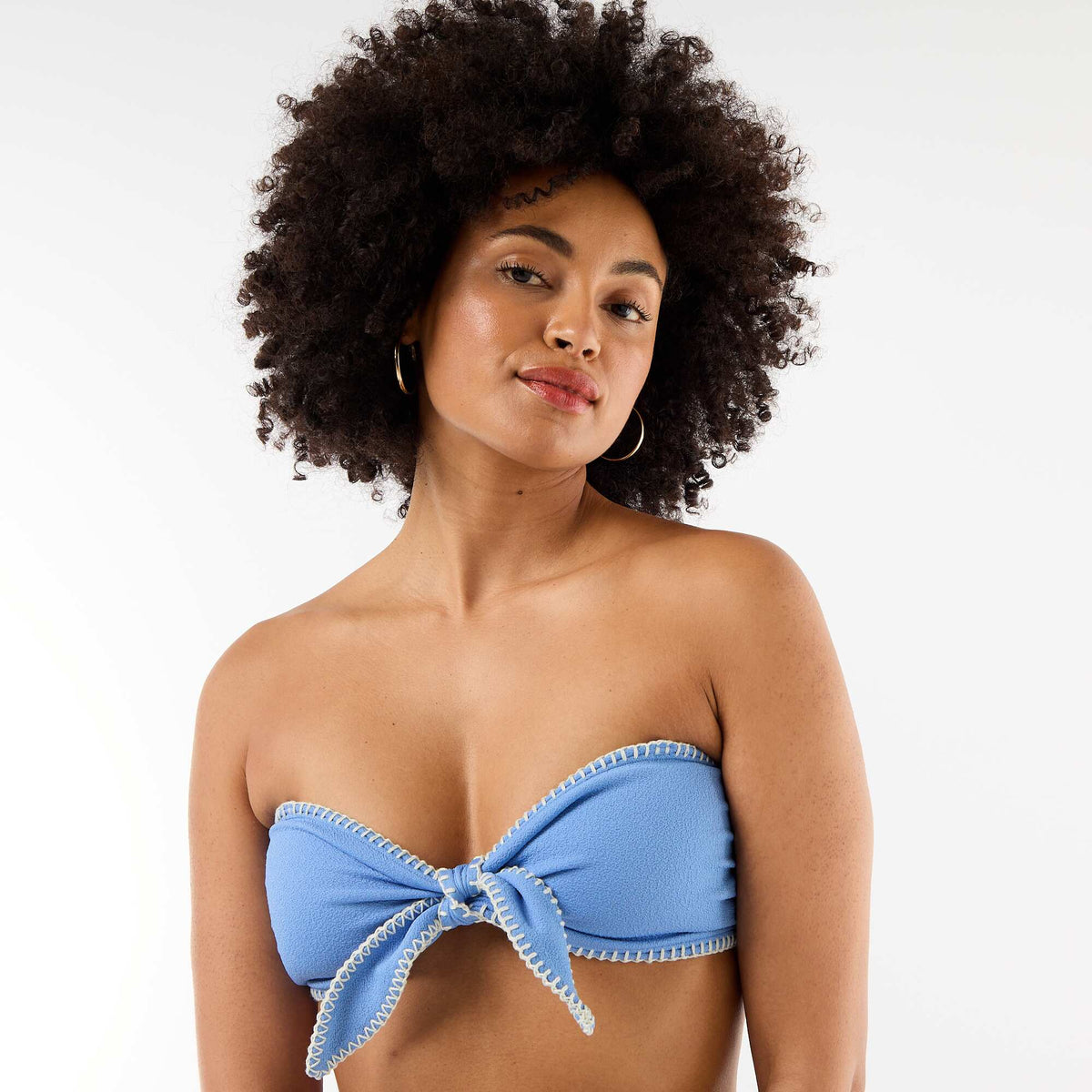 Soutien-gorge bandeau avec surpiqûres contrastées BLEU