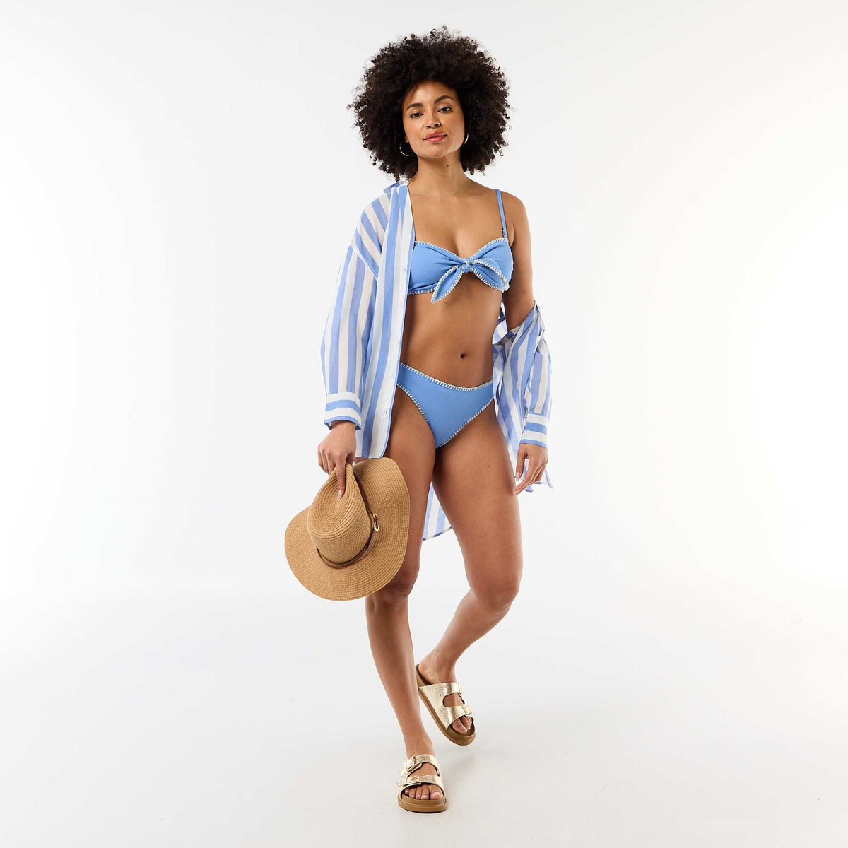 Culotte de bain avec surpiqûres contrastées BLEU
