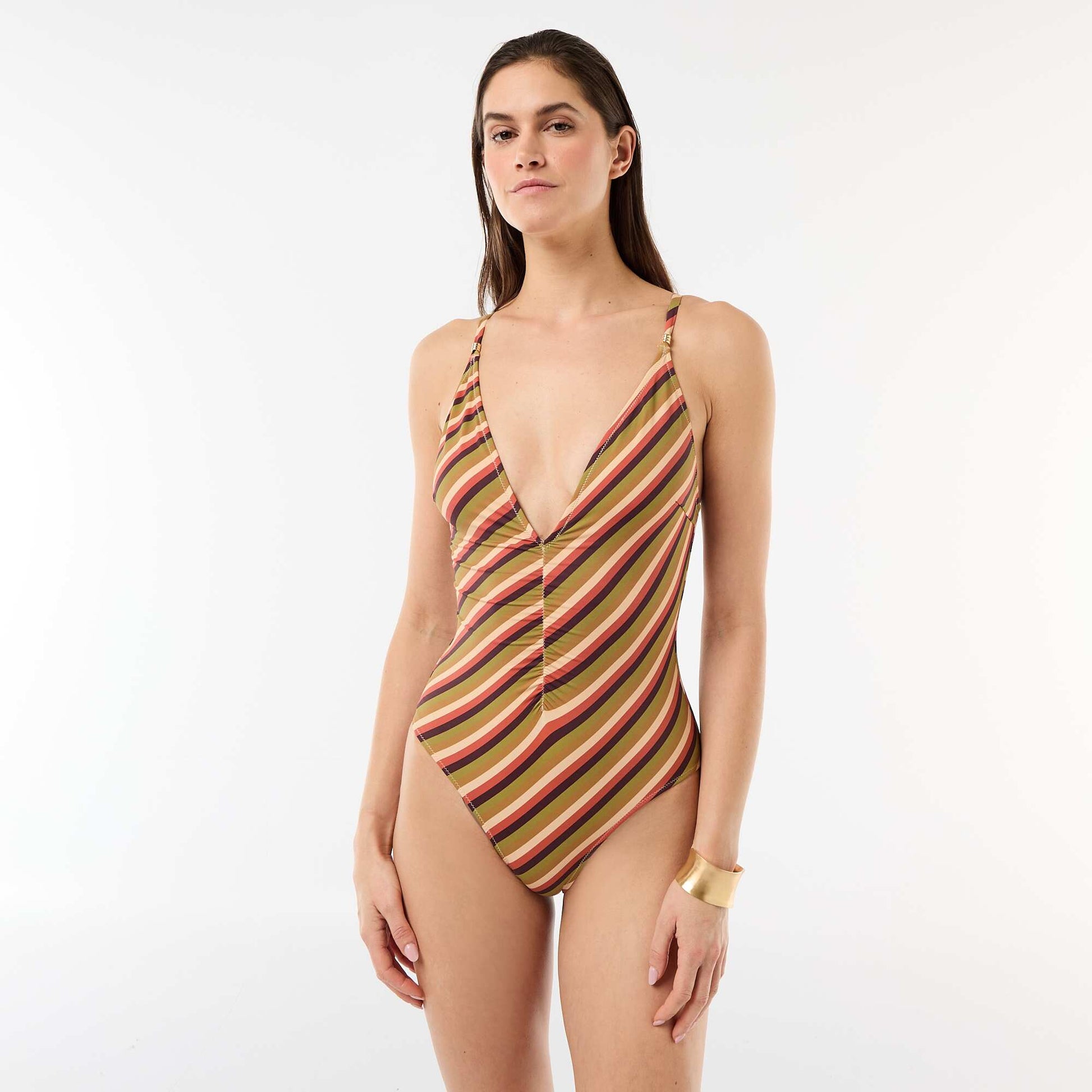 Maillot de bain 1 pièce plongeant avec bijou VERT