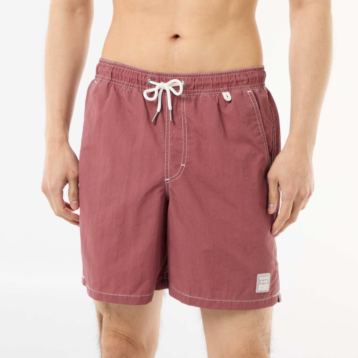 Short de bain uni avec poches ROUGE