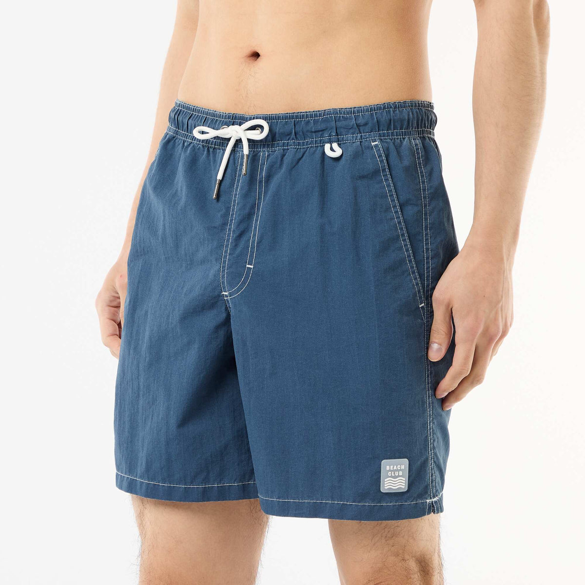 Short de bain uni avec poches BLEU