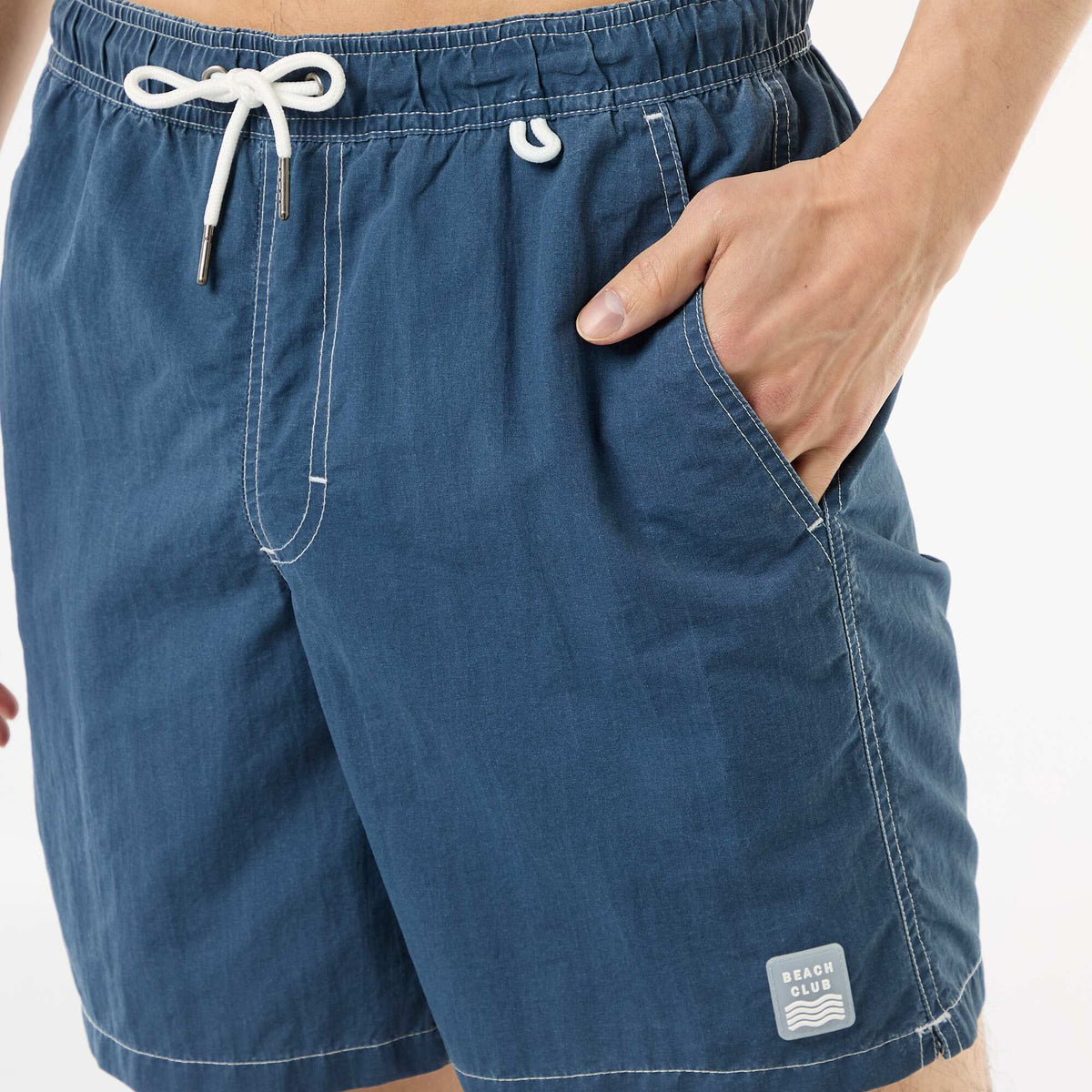 Short de bain uni avec poches BLEU