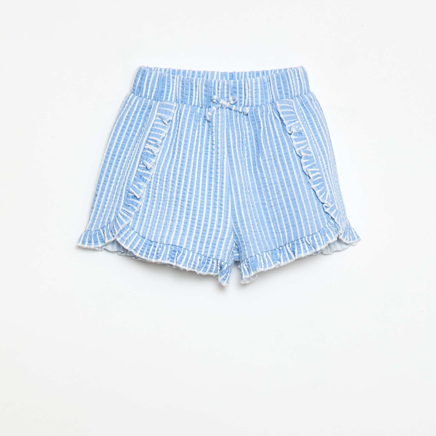 Short en maille gaufrée et volanté BLEU