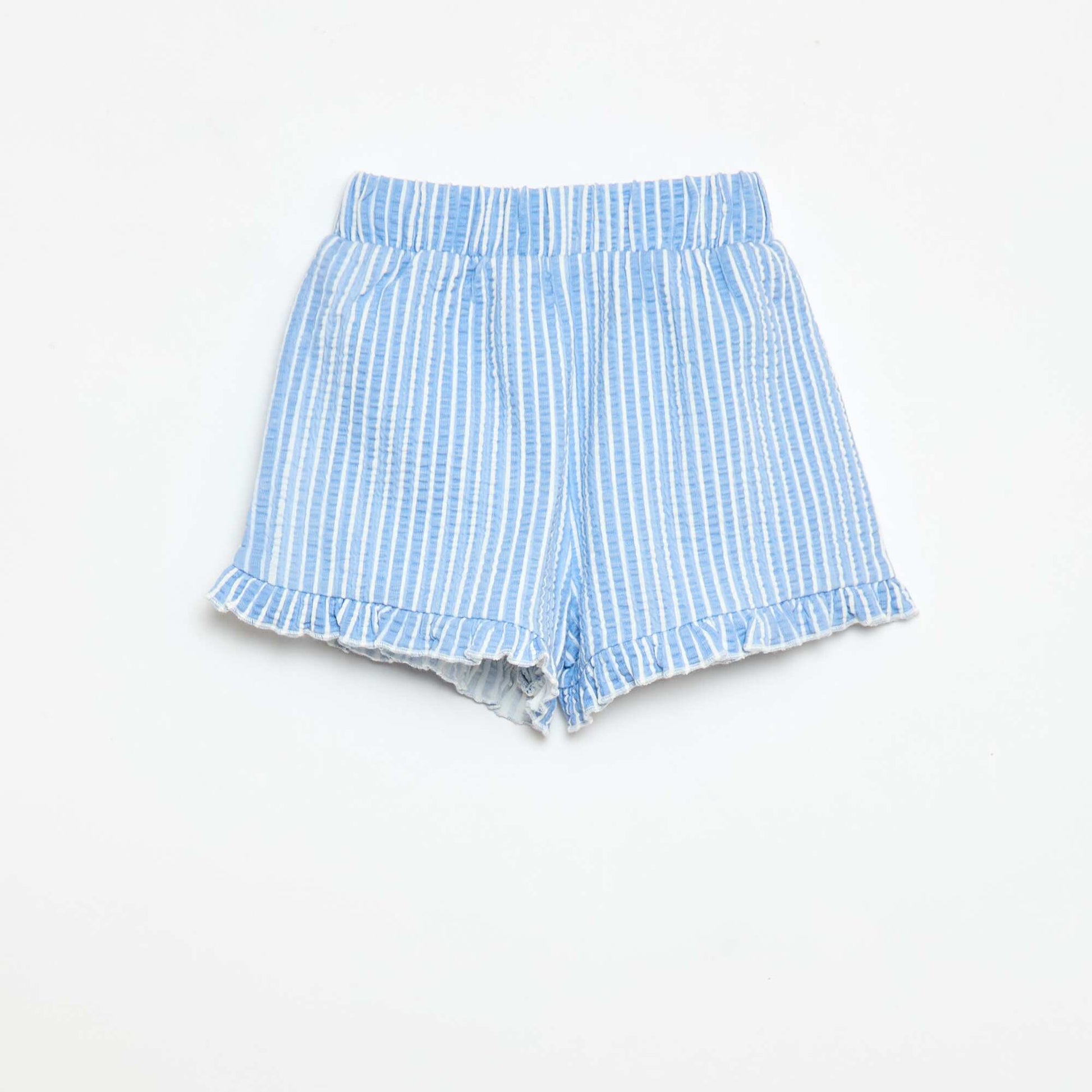 Short en maille gaufrée et volanté BLEU