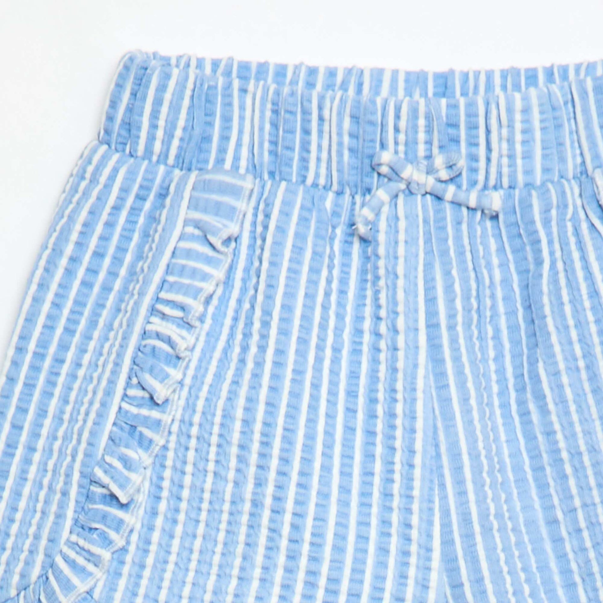 Short en maille gaufrée et volanté BLEU