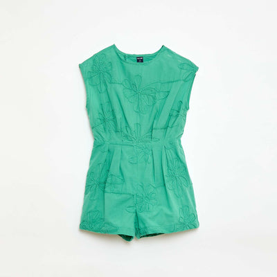 Combinaison short avec grandes fleurs brodées VERT
