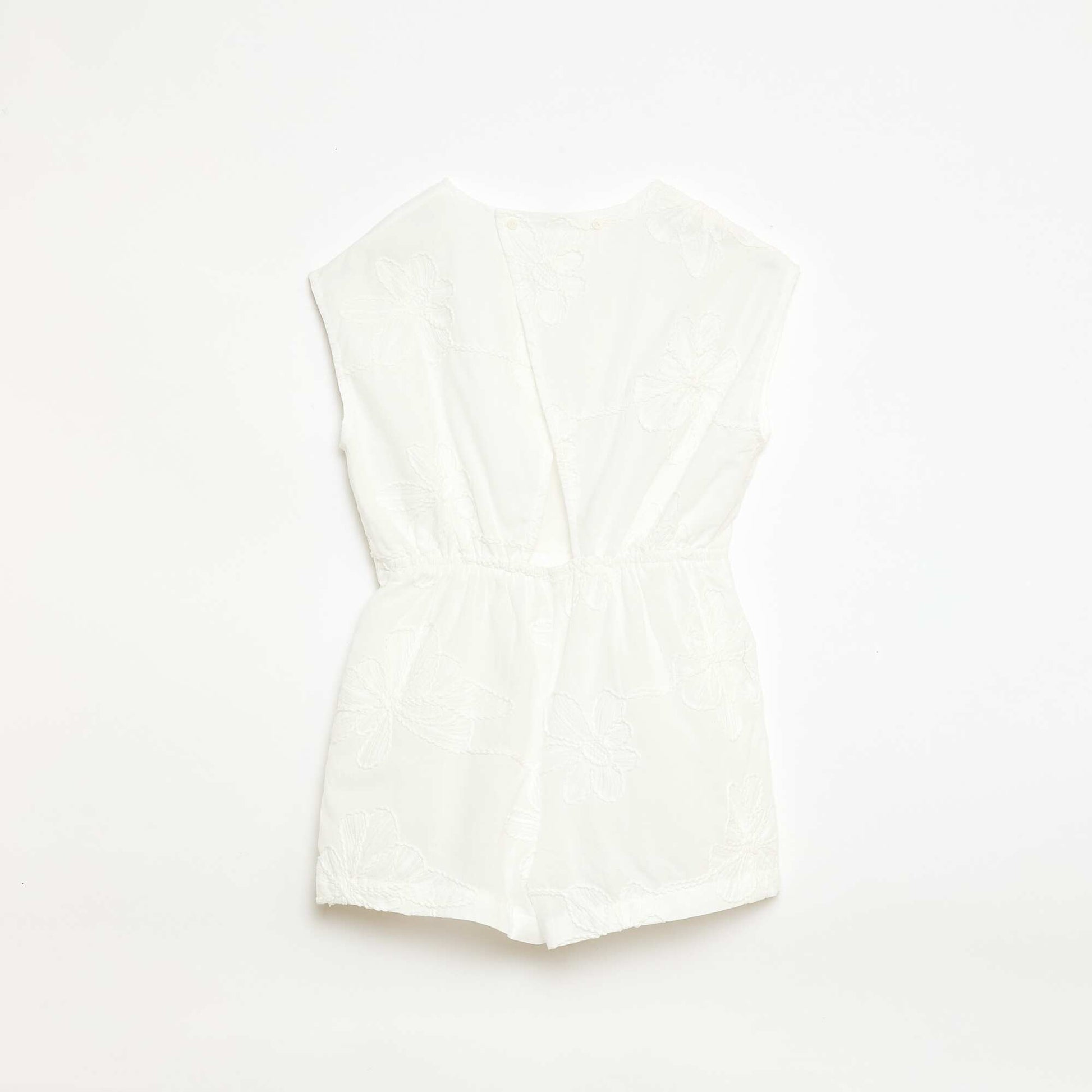 Combinaison short avec grandes fleurs brodées BLANC