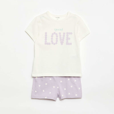 Ensemble pyjama court t-shirt + short - 2 pièces BLANC