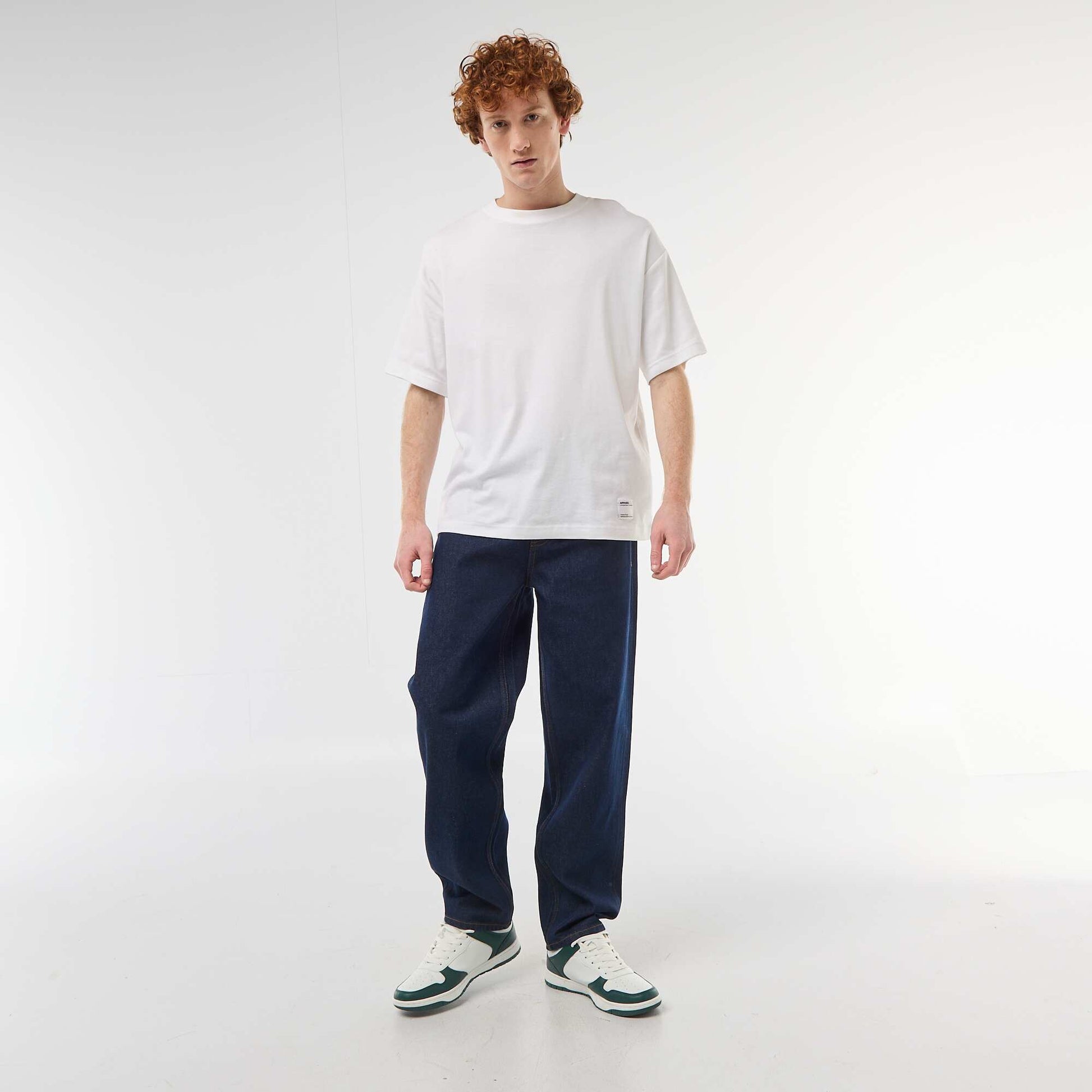 Pantalon denim fit regular en coton BLEU