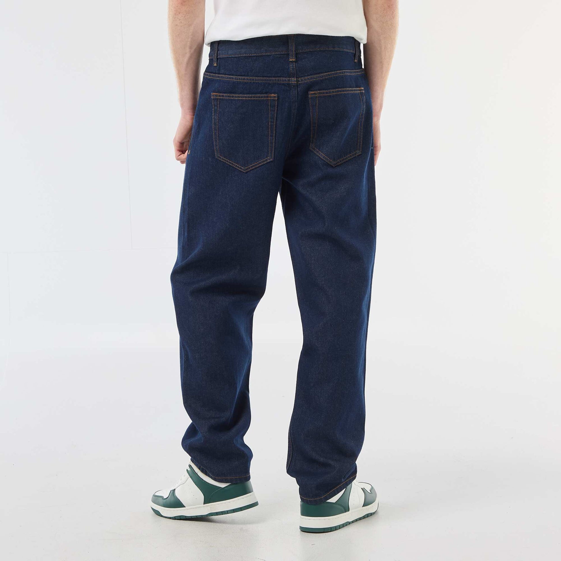 Pantalon denim fit regular en coton BLEU