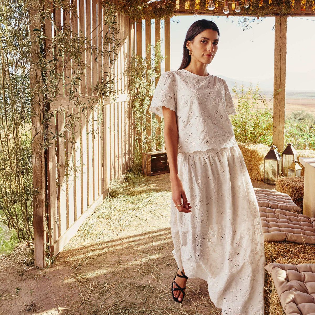 Jupe longue avec broderie anglaise BEIGE
