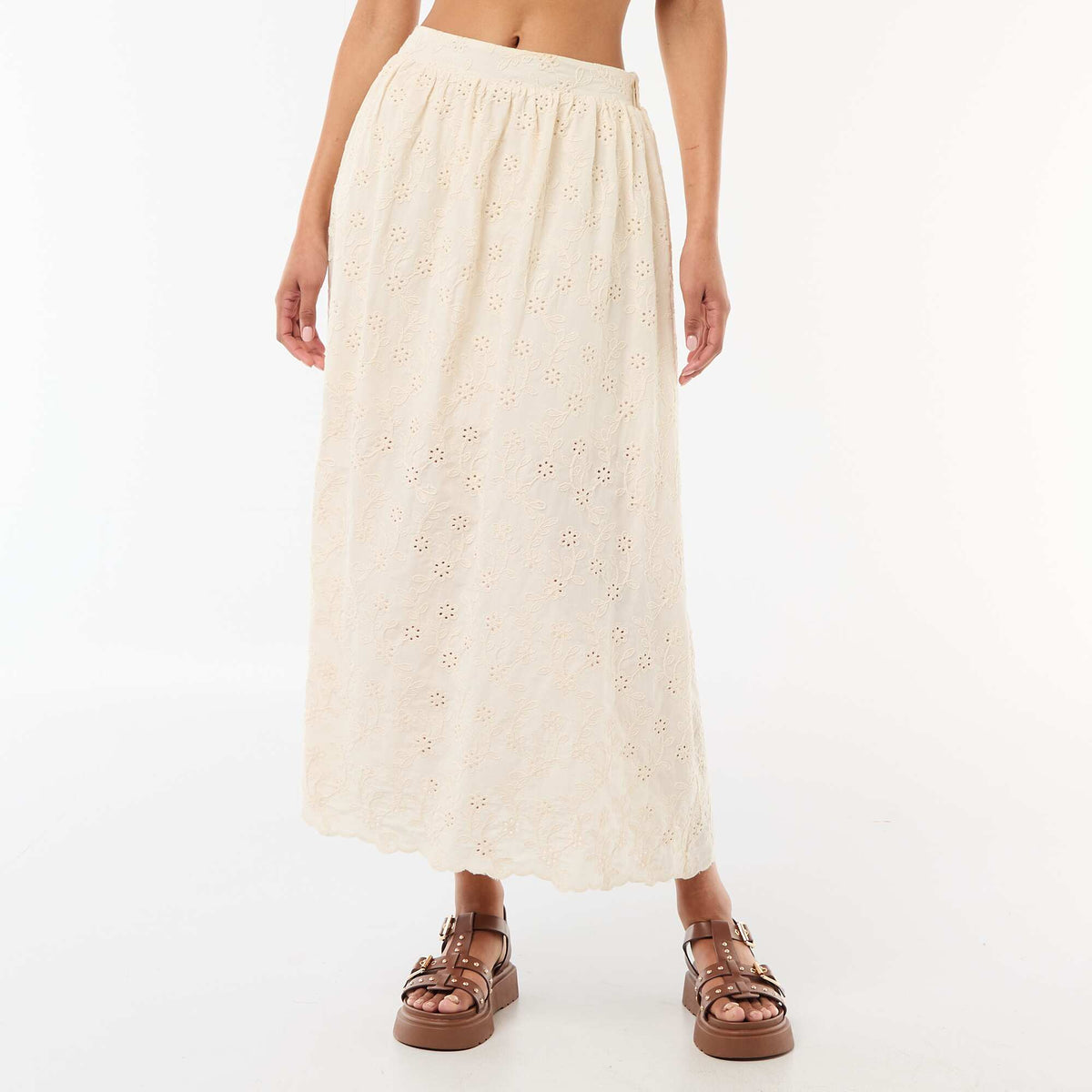 Jupe longue avec broderie anglaise BEIGE
