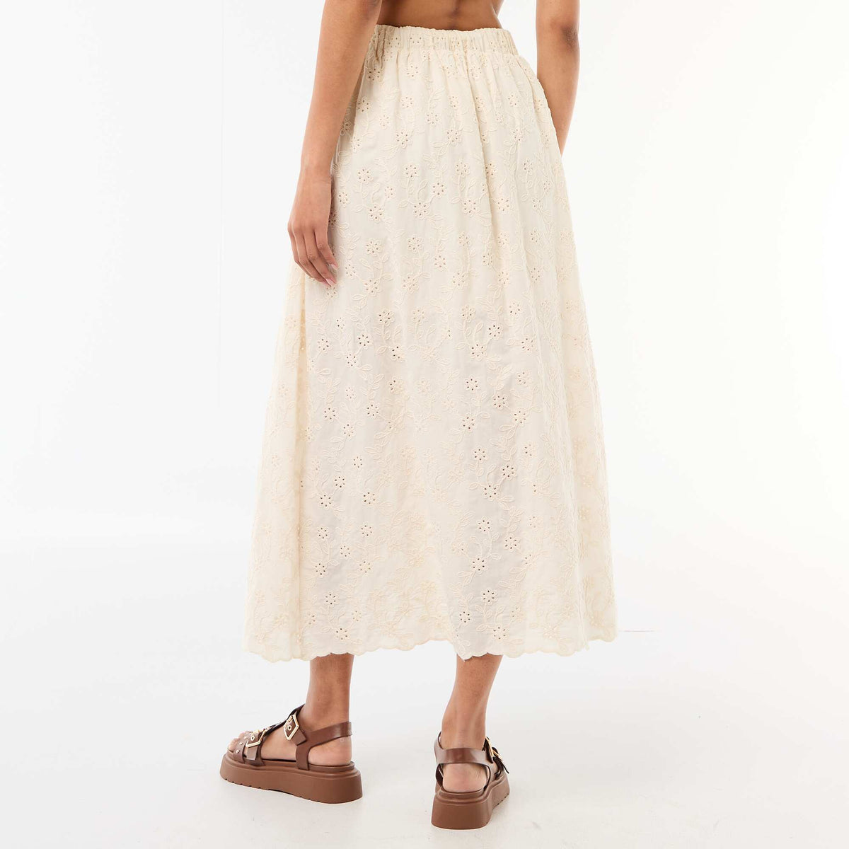 Jupe longue avec broderie anglaise BEIGE