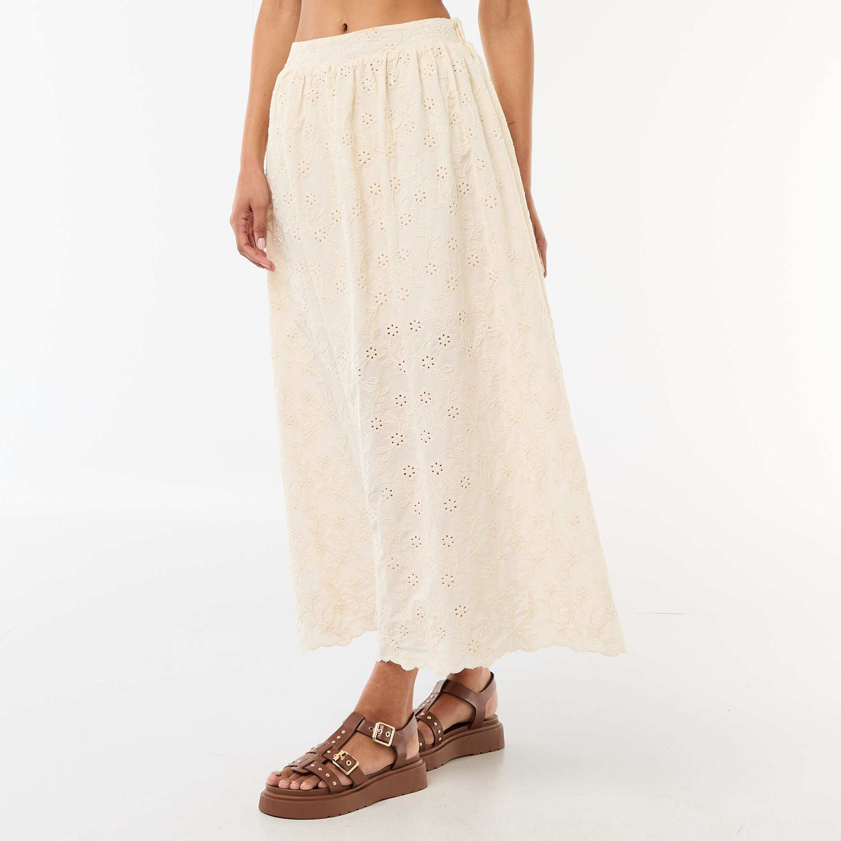 Jupe longue avec broderie anglaise BEIGE