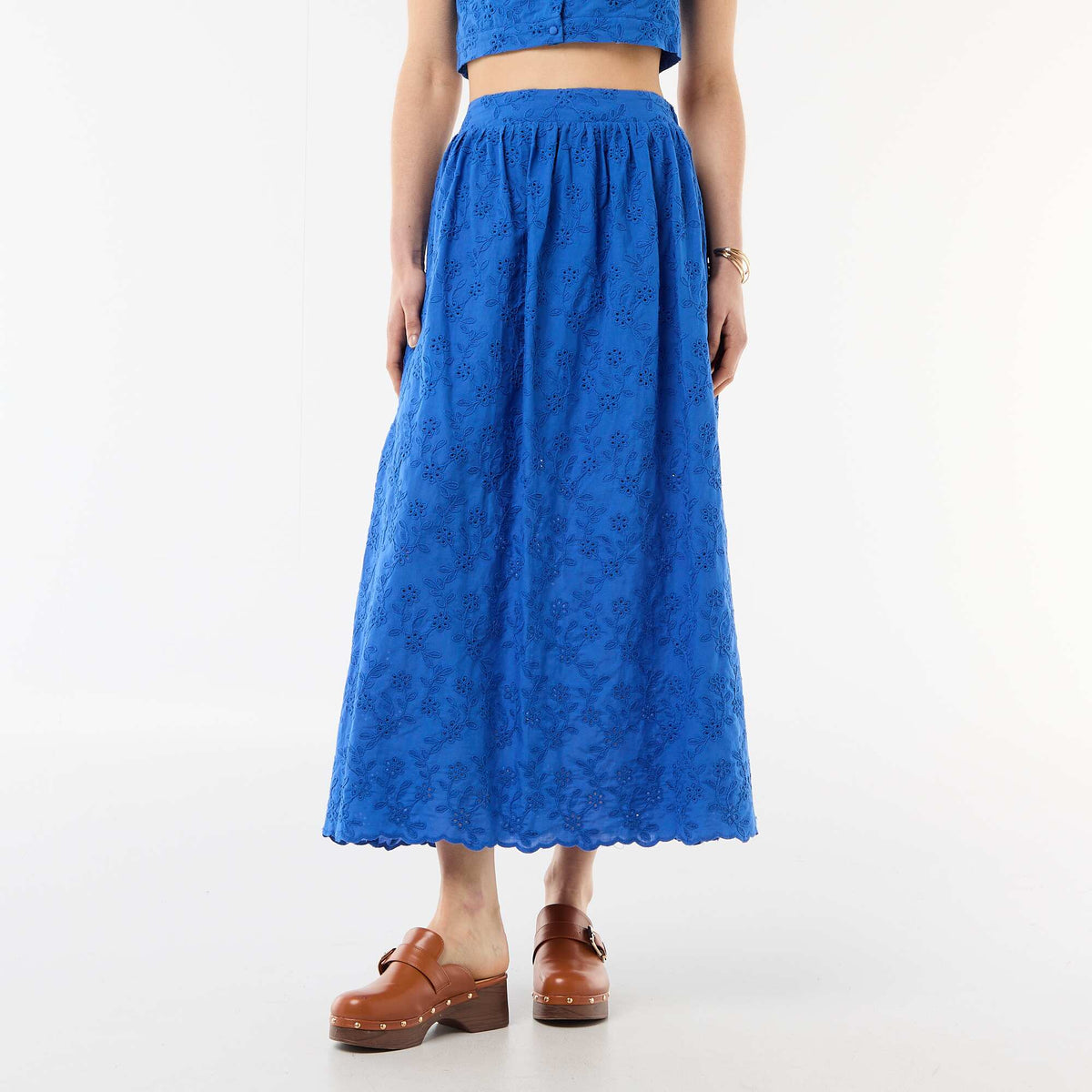 Jupe longue avec broderie anglaise BLEU
