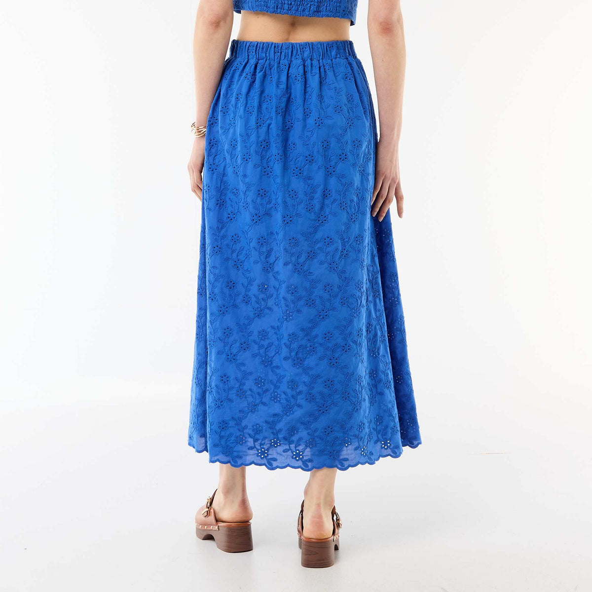 Jupe longue avec broderie anglaise BLEU