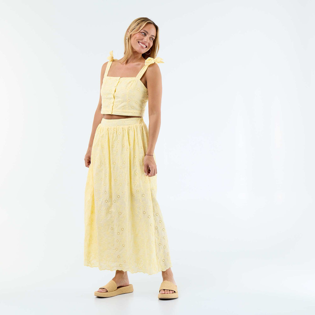 Jupe longue avec broderie anglaise JAUNE