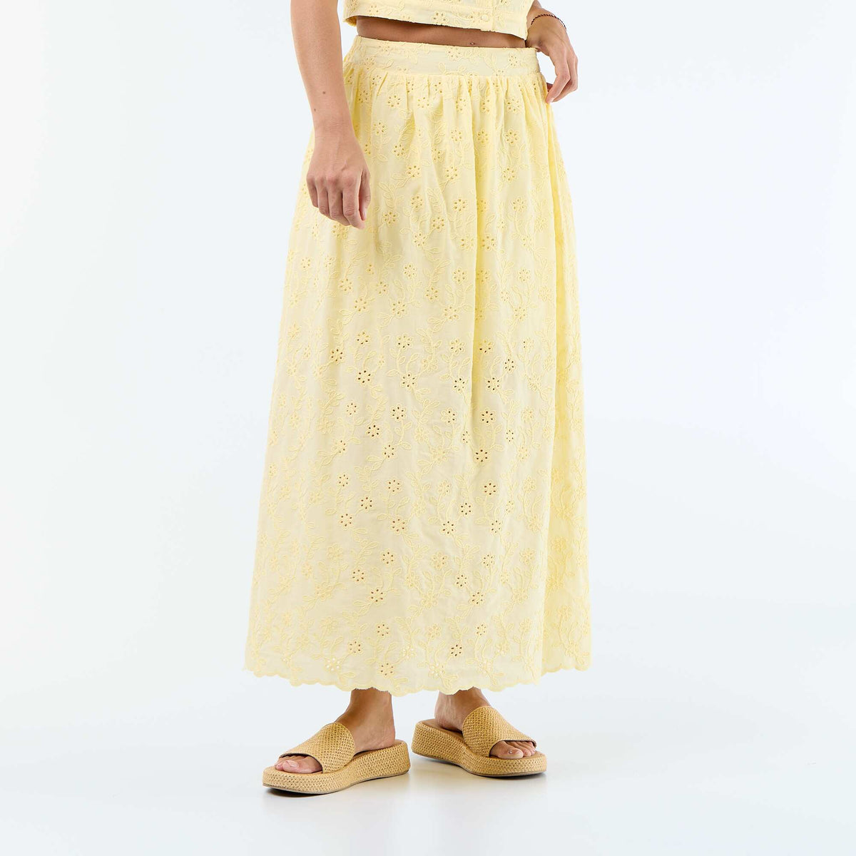 Jupe longue avec broderie anglaise JAUNE