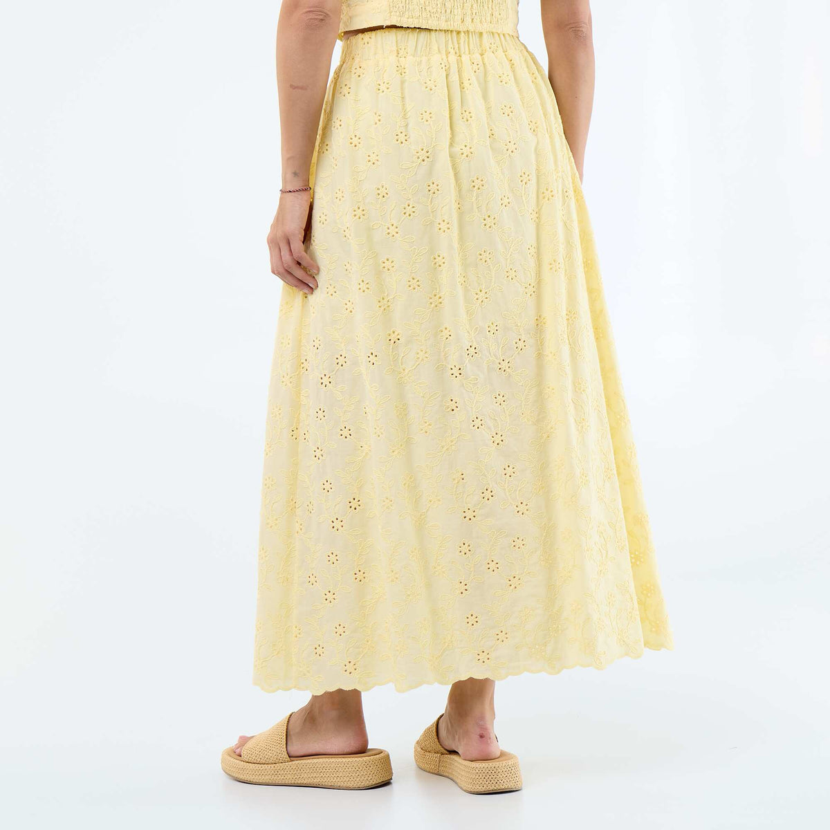 Jupe longue avec broderie anglaise JAUNE