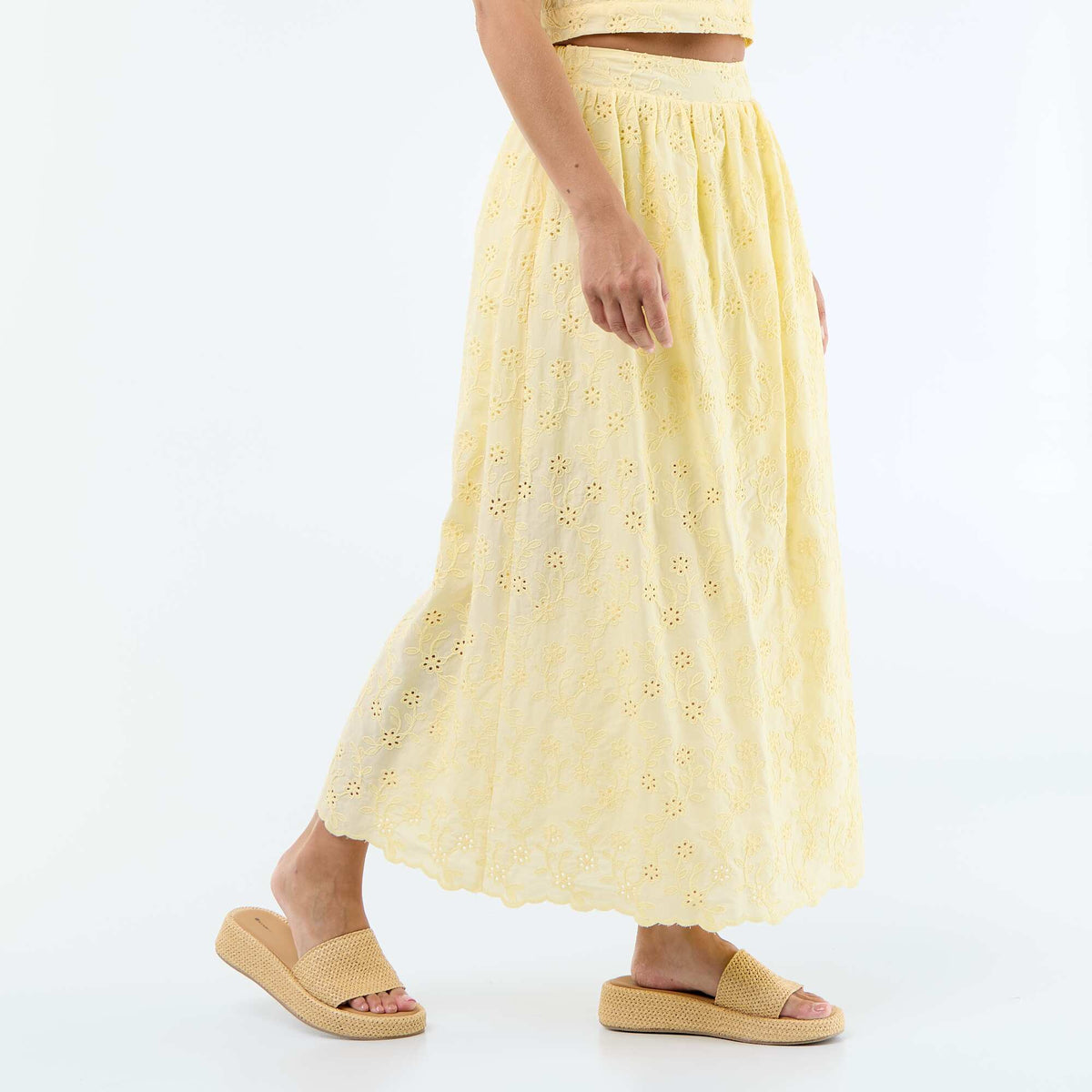 Jupe longue avec broderie anglaise JAUNE