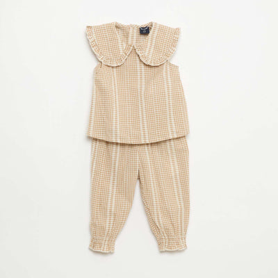 Ensemble vichy 2 pièces blouse + pantalon MARRON