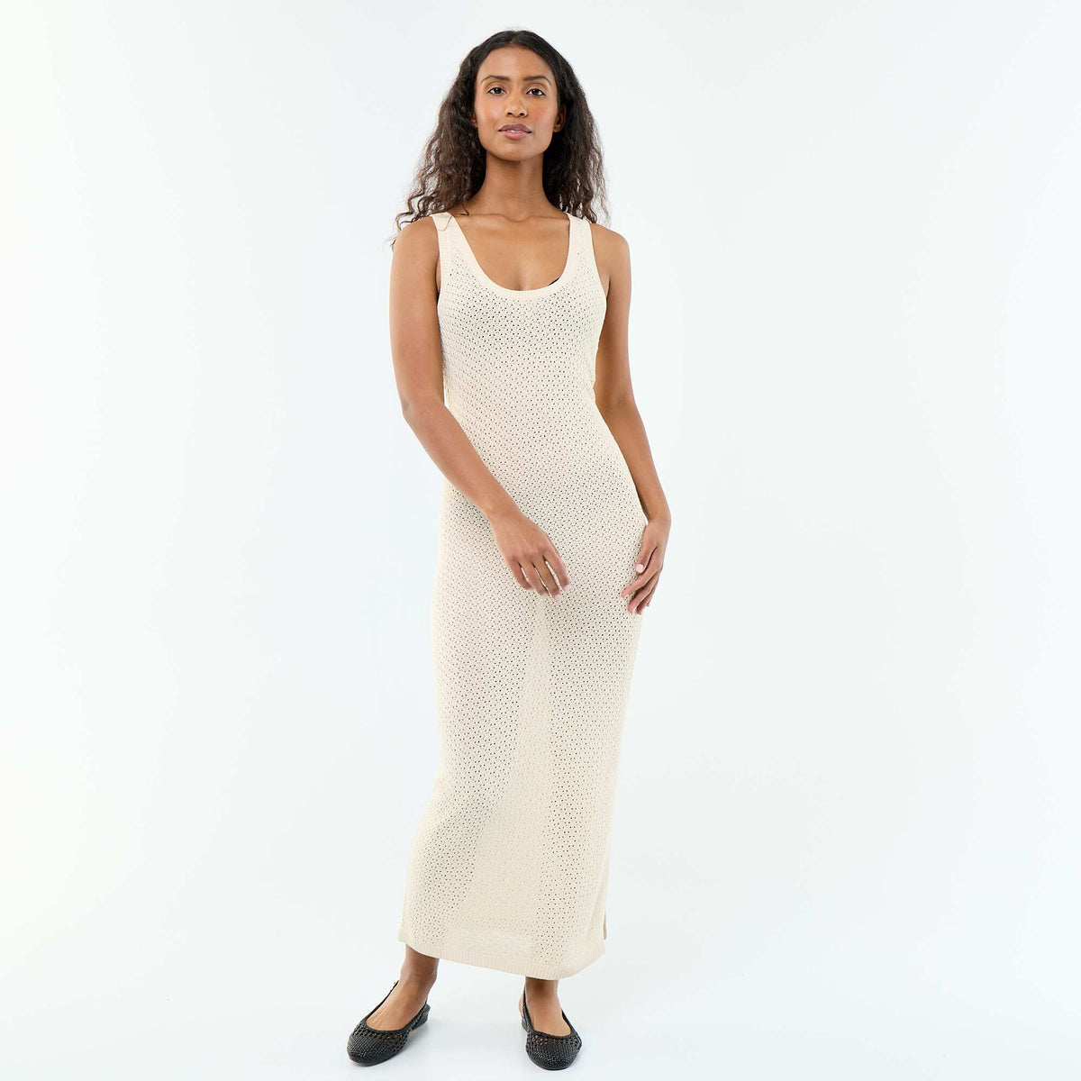 Robe longue de plage en maille crochet BEIGE