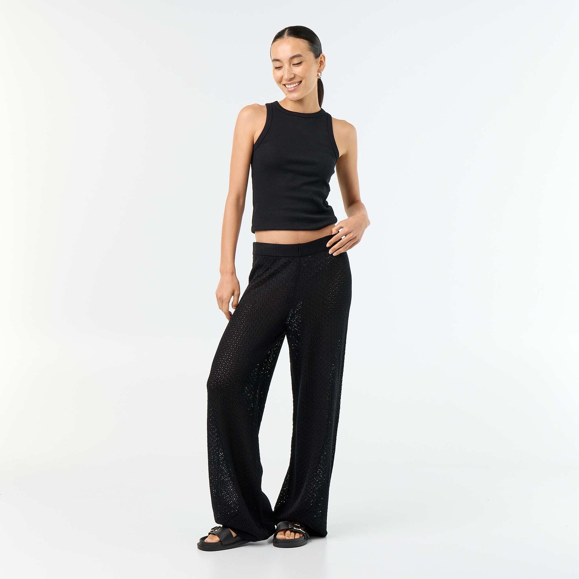 Pantalon de plage en maille crochet NOIR
