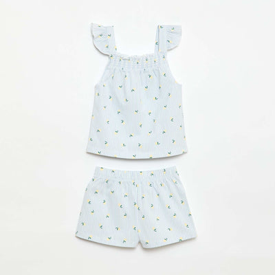 Pyjama court haut volanté + short - 2 pièces BLEU