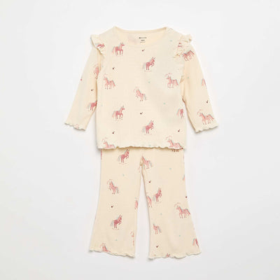T-shirt en maille pointelle + pantalon - 2 pièces BEIGE