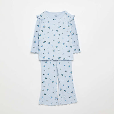 T-shirt en maille pointelle + pantalon - 2 pièces BLEU