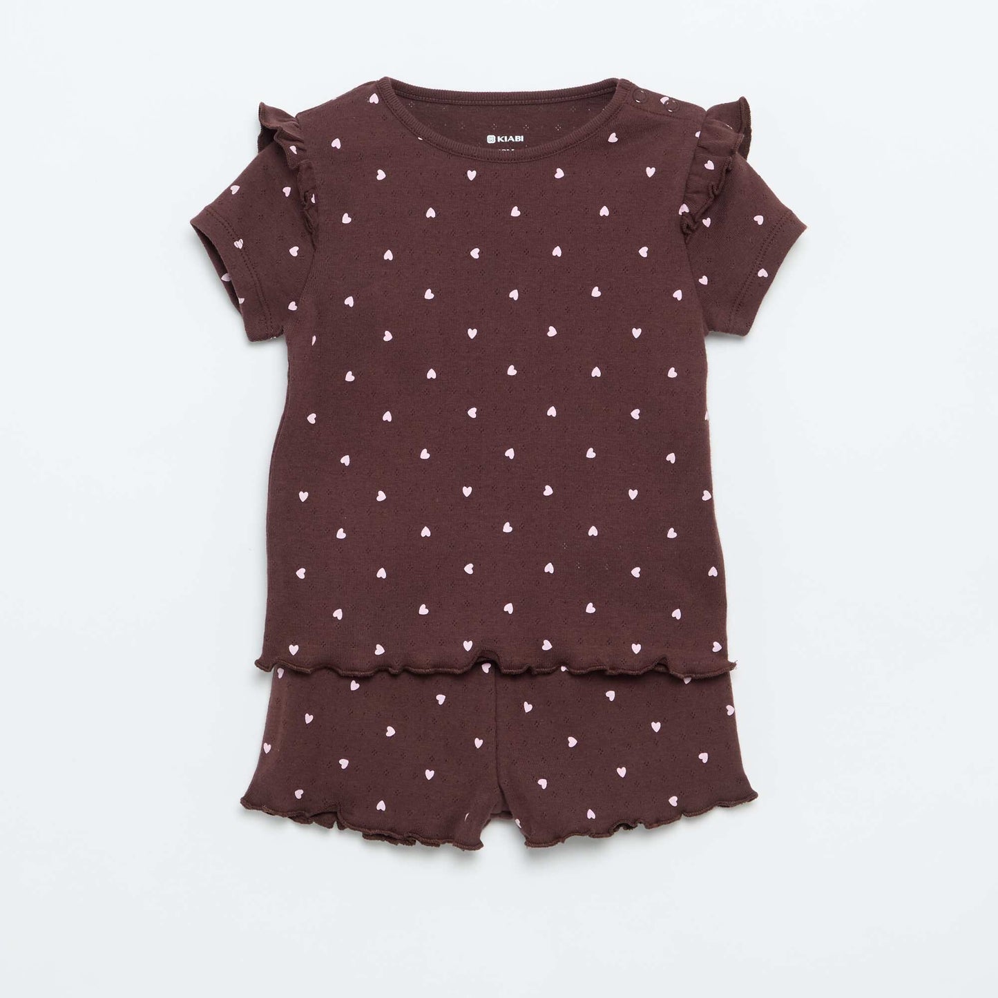 Ensemble pyjama court en maille pointelle - 2 pièces MARRON