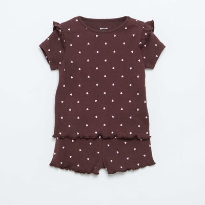 Ensemble pyjama court en maille pointelle - 2 pièces MARRON