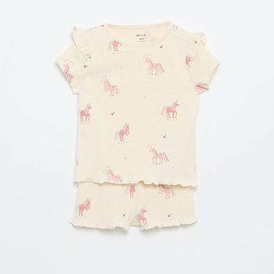 Ensemble pyjama court en maille pointelle - 2 pièces BEIGE