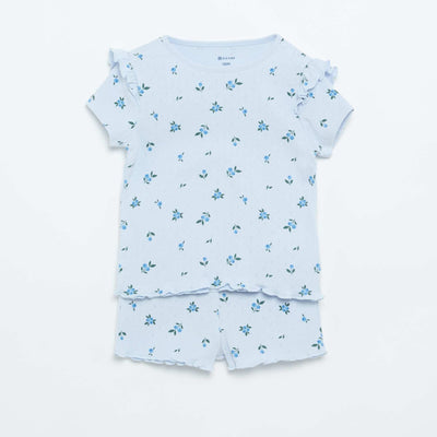 Ensemble pyjama court en maille pointelle - 2 pièces BLEU