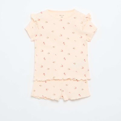 Ensemble pyjama court en maille pointelle - 2 pièces ROSE