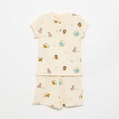 Pyjama short 2 pièces en maille côtelée BEIGE