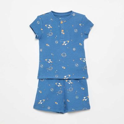Pyjama short 2 pièces en jersey de coton BLEU