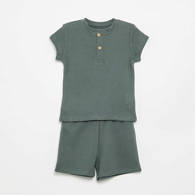 Pyjama short 2 pièces en maille côtelée VERT