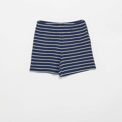 Pyjama short 2 pièces en maille côtelée BLEU