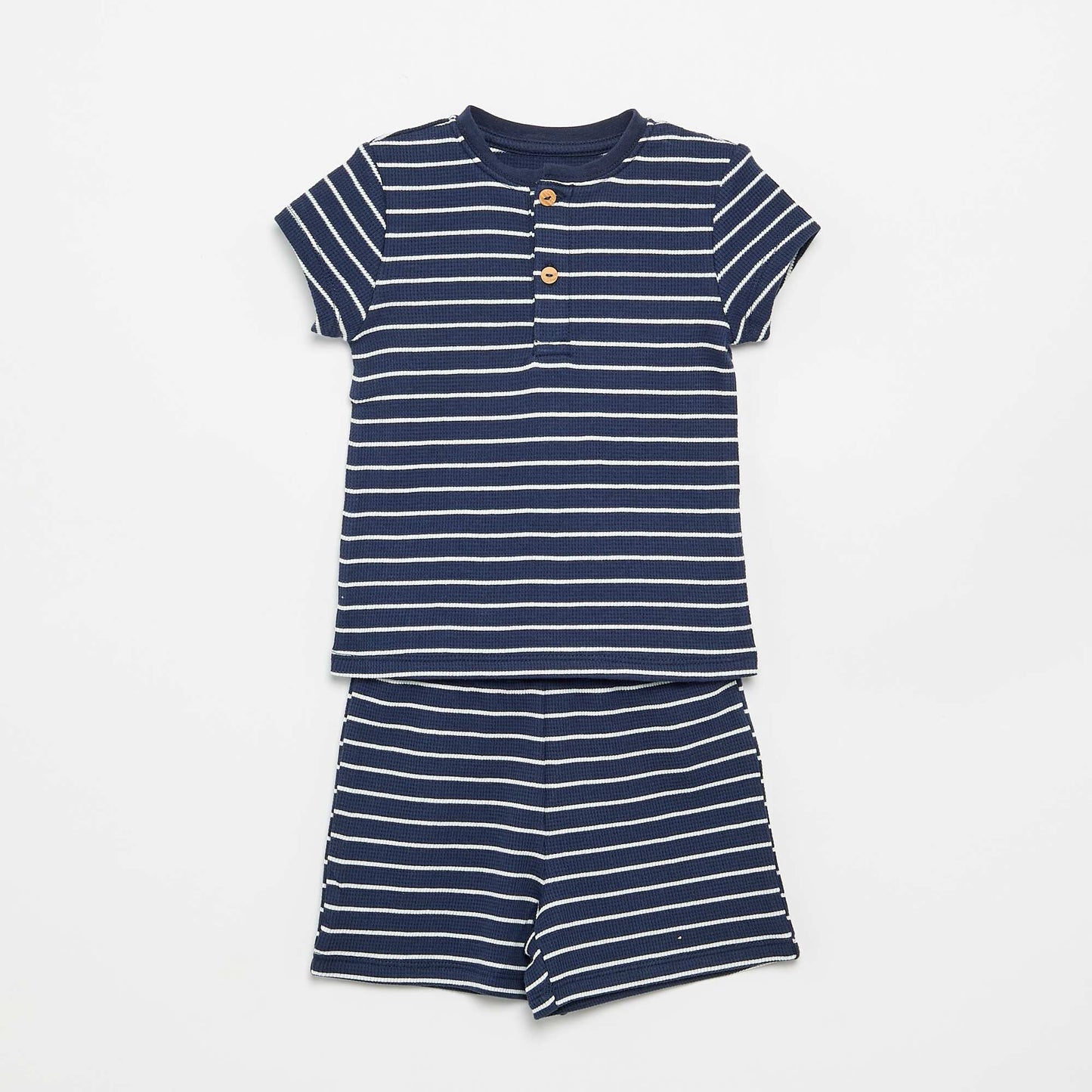 Pyjama short 2 pièces en maille côtelée BLEU