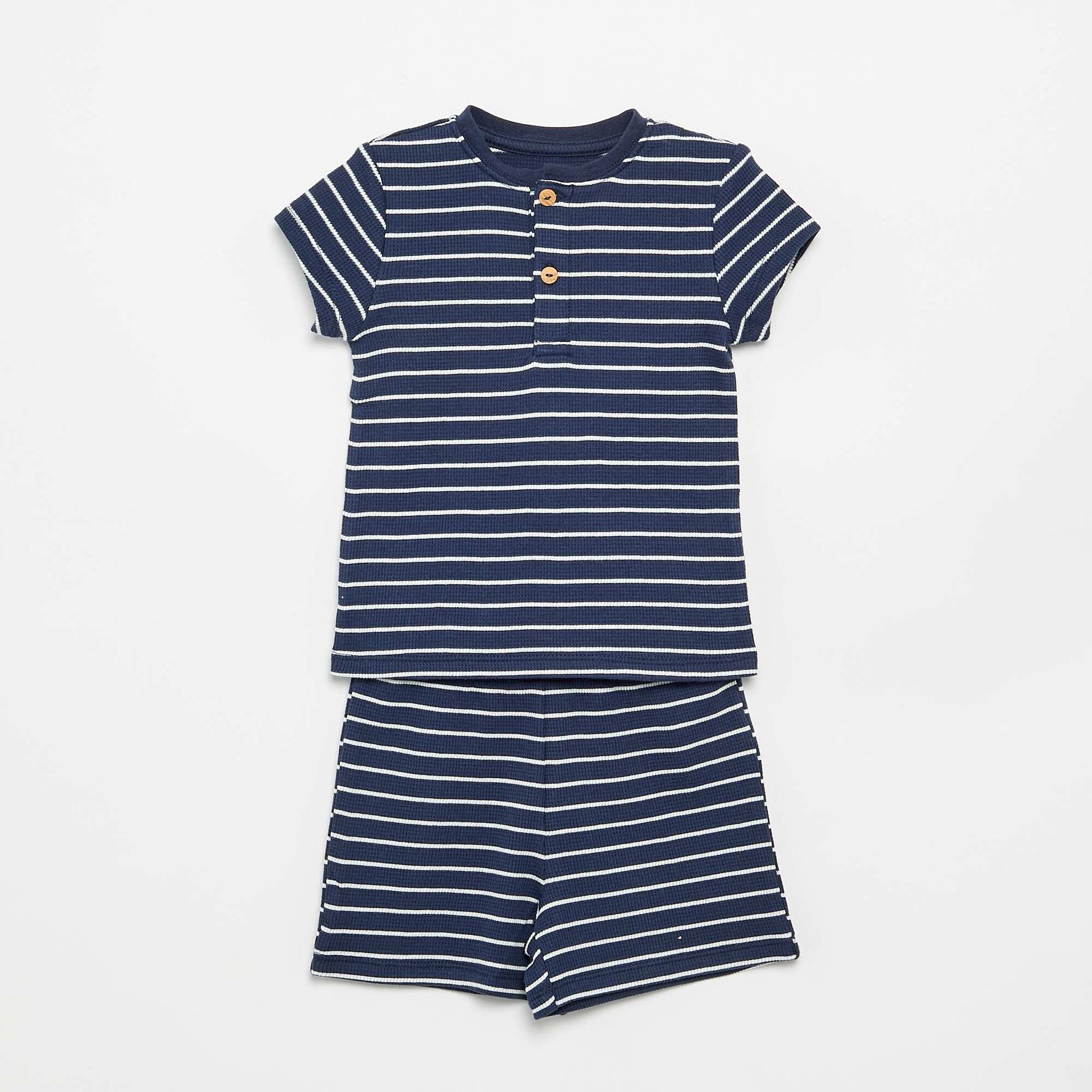 Pyjama short 2 pièces en maille côtelée BLEU