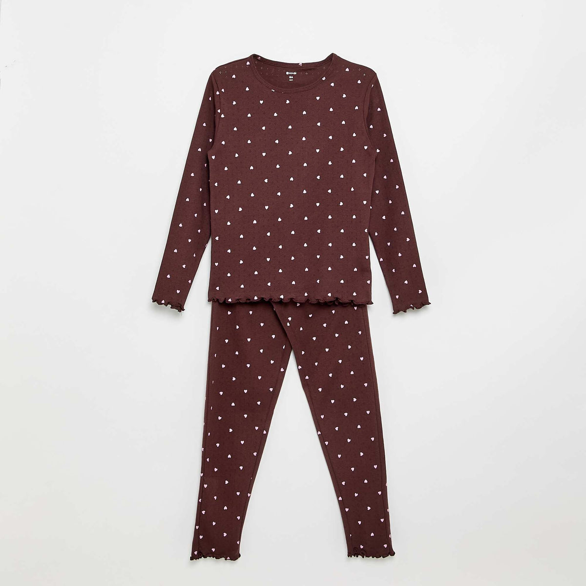 Ensemble pyjama long en maille pointelle - 2 pièces MARRON