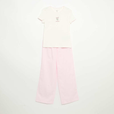 Pyjama 2 pièces - T-shirt à manches courtes + pantalon rayé ROSE