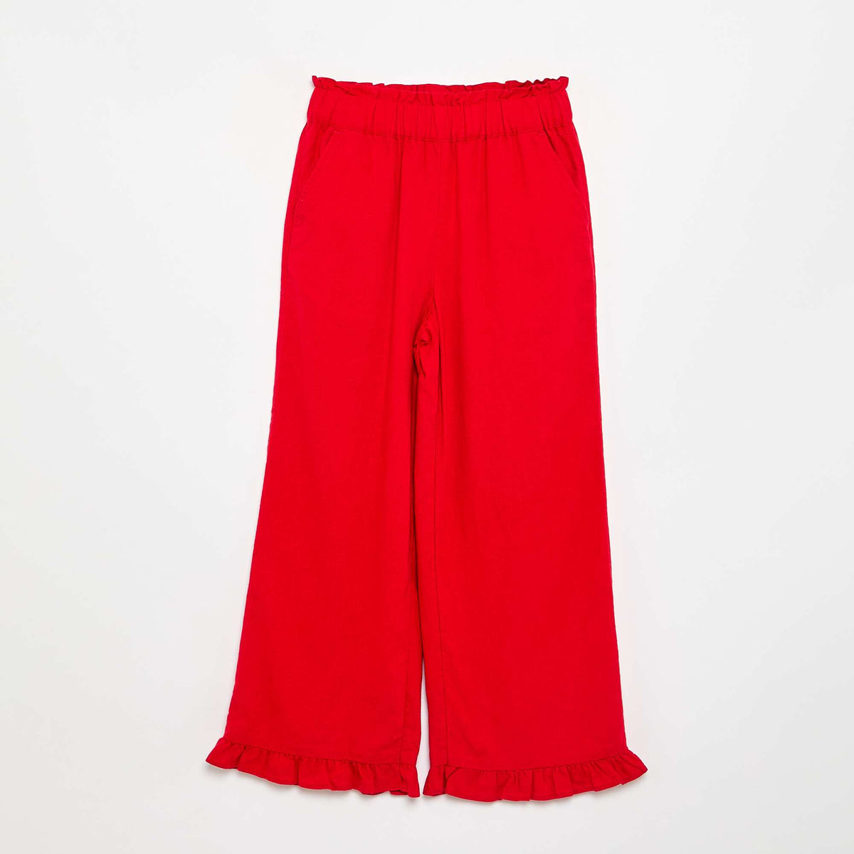 Pantalon large avec volants à la base ROUGE