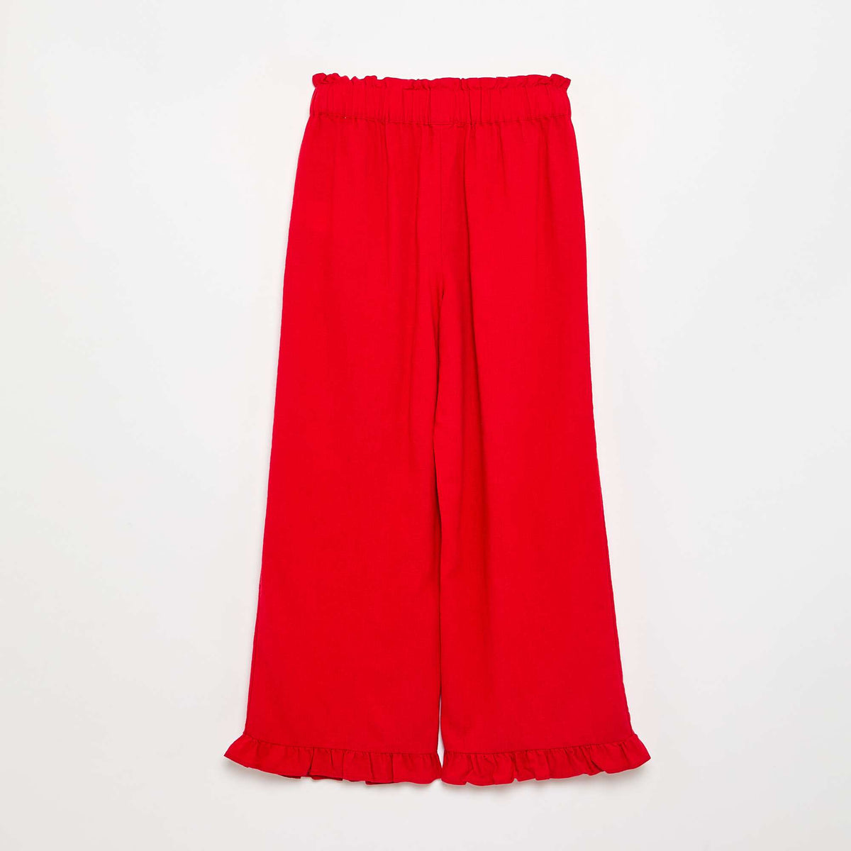 Pantalon large avec volants à la base ROUGE