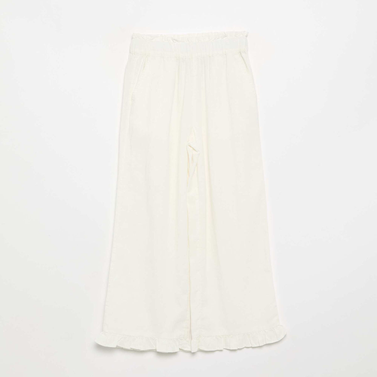 Pantalon large avec volants à la base BLANC