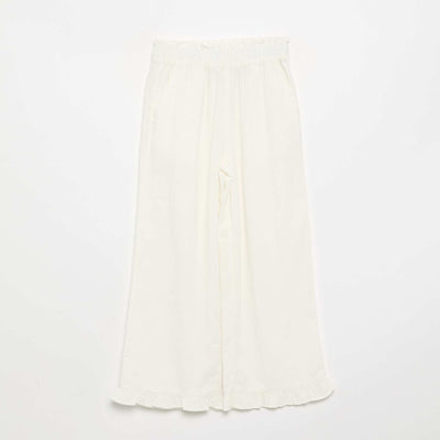 Pantalon large avec volants à la base BLANC