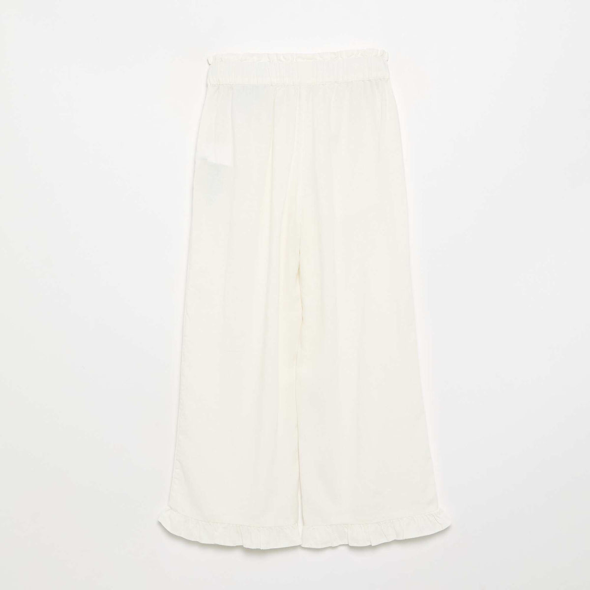 Pantalon large avec volants à la base BLANC