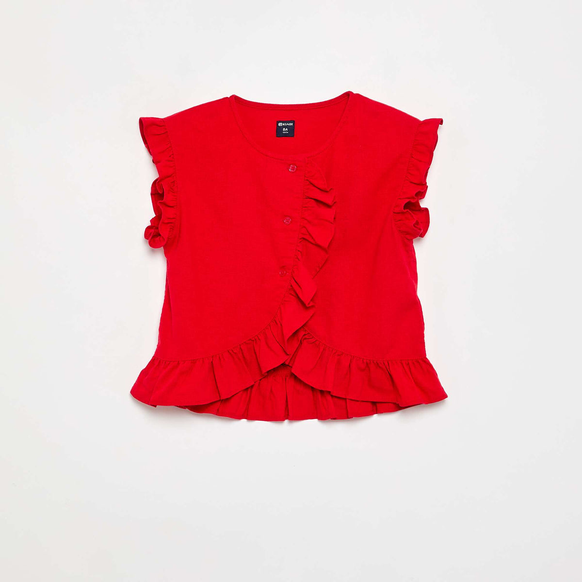 Blouse à manches courtes croisée sur le devant ROUGE